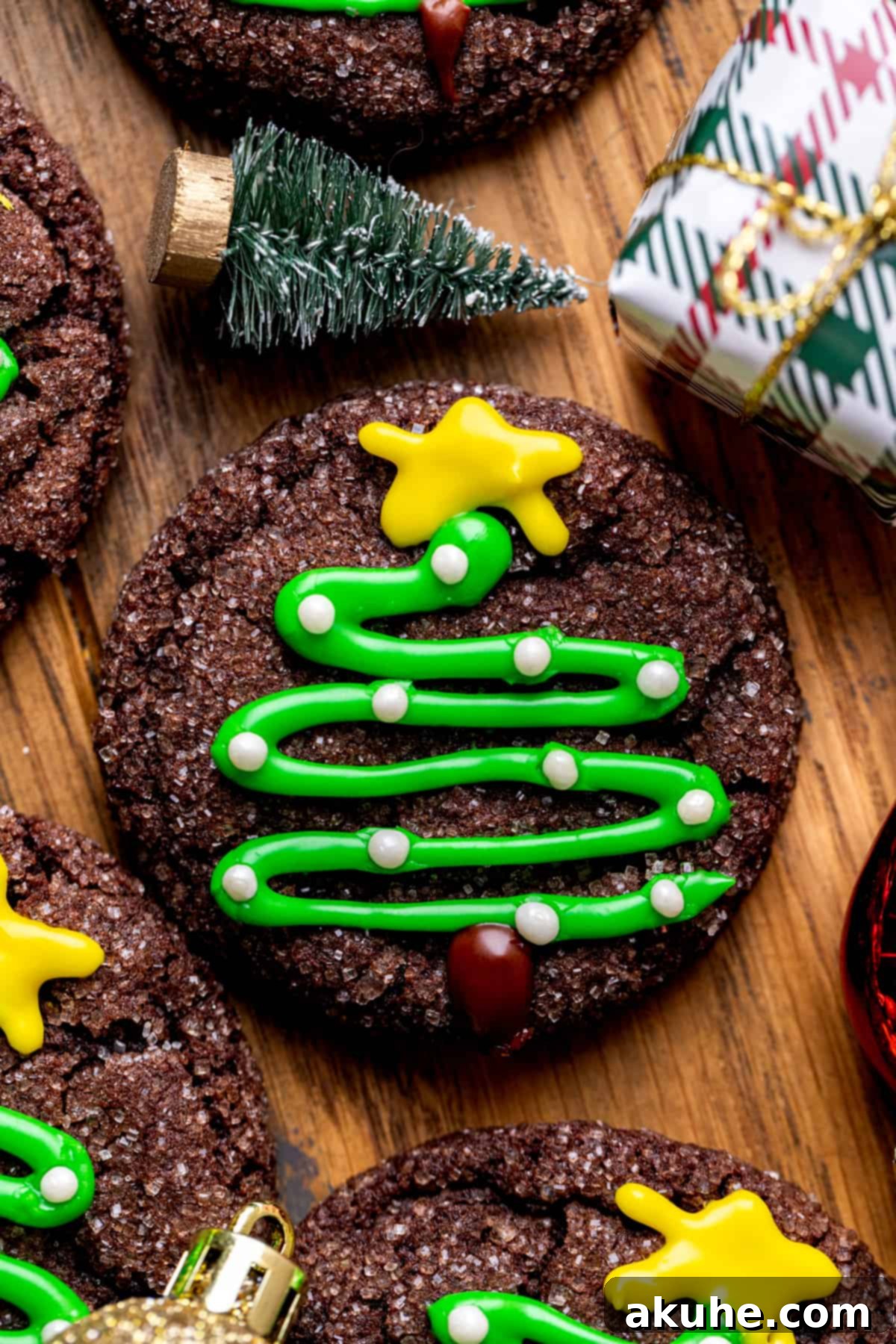 Whimsical Christmas Tree Cookies 11 Close up of Christmas tree cookies.