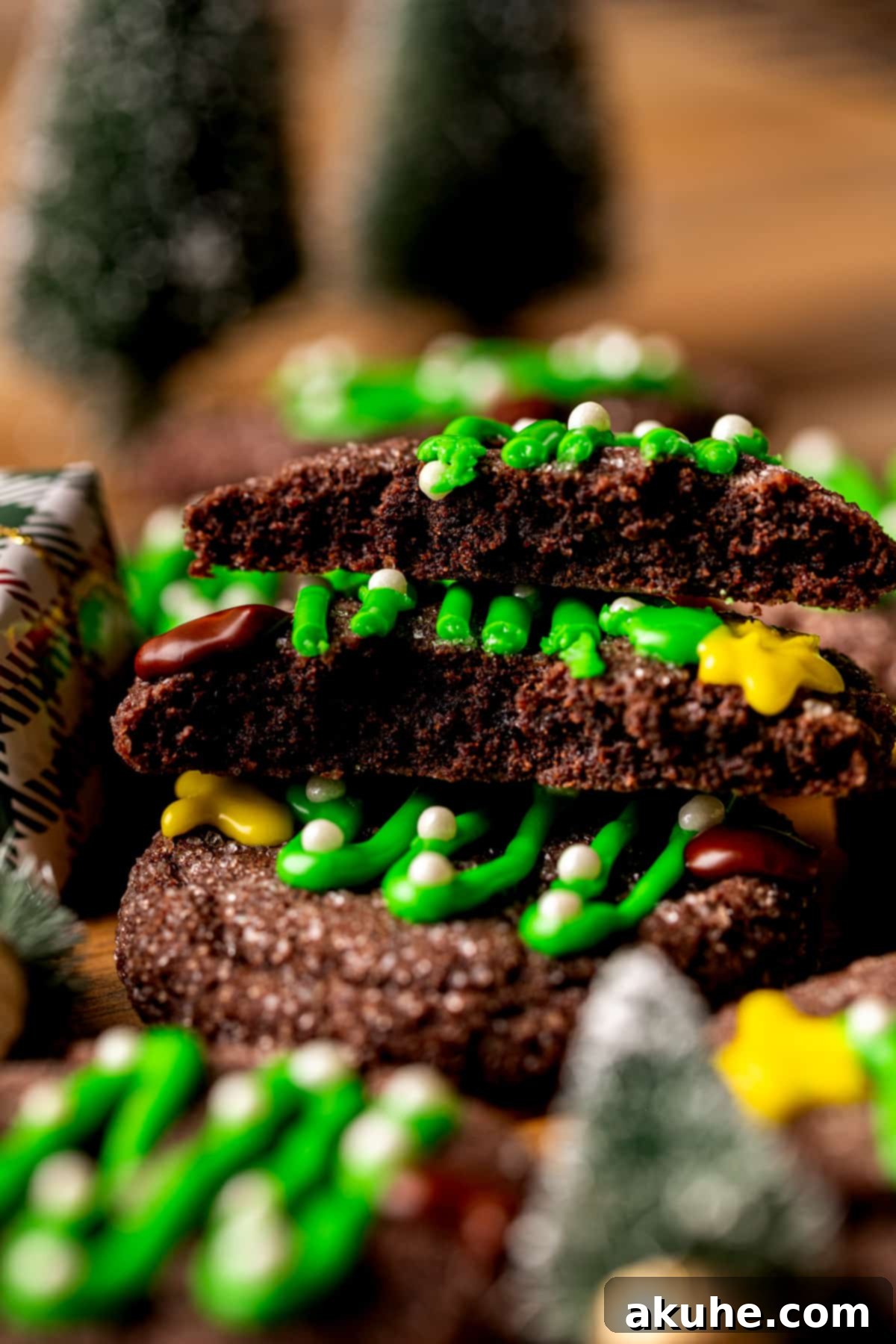 Whimsical Christmas Tree Cookies 12 Cookie split in half.