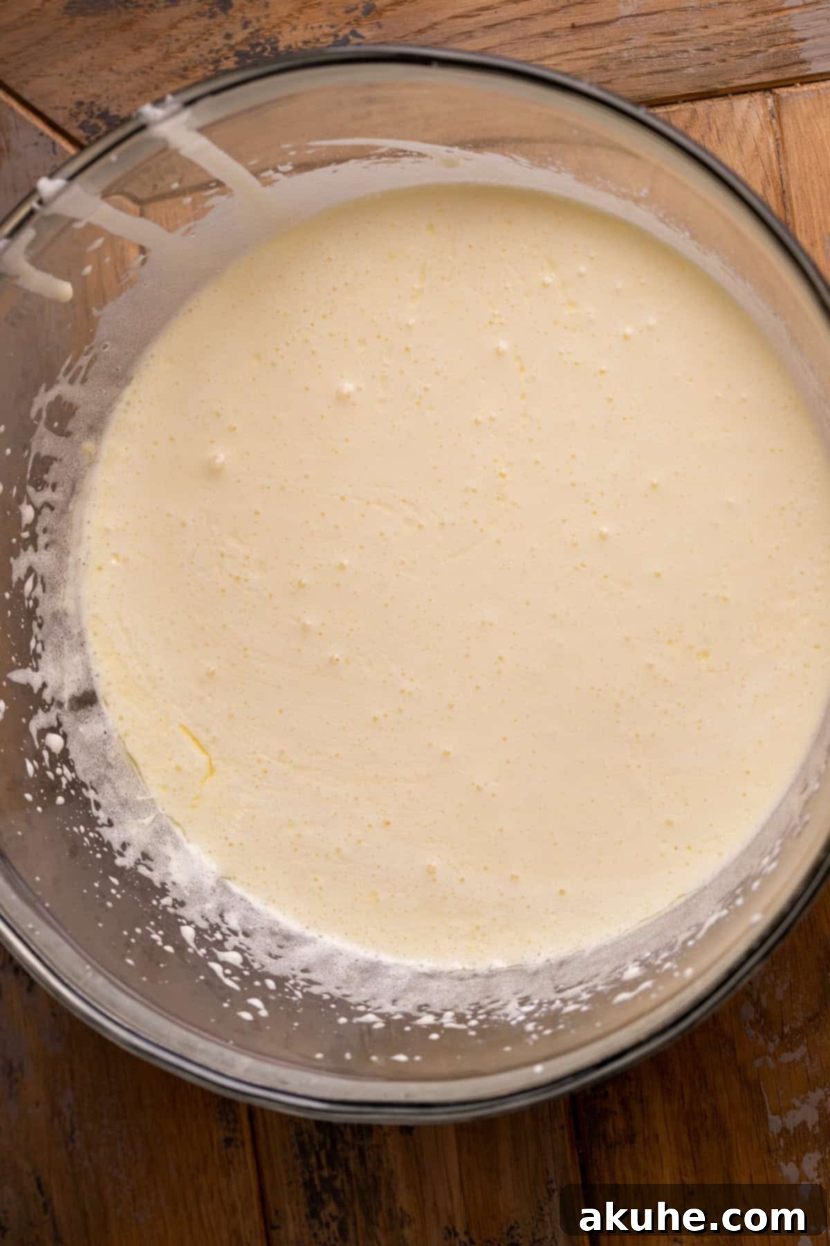 Bite-Sized Brownies 4 Wet ingredients in a glass bowl.