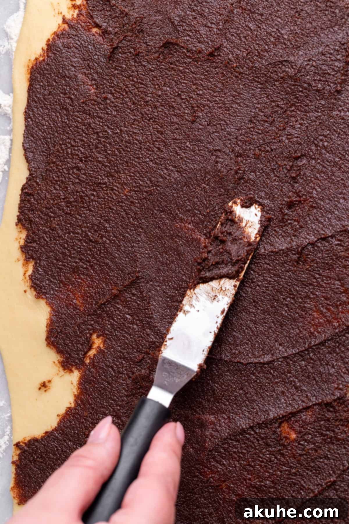 Brownie Swirls 4 Rich chocolate filling spread over the dough.