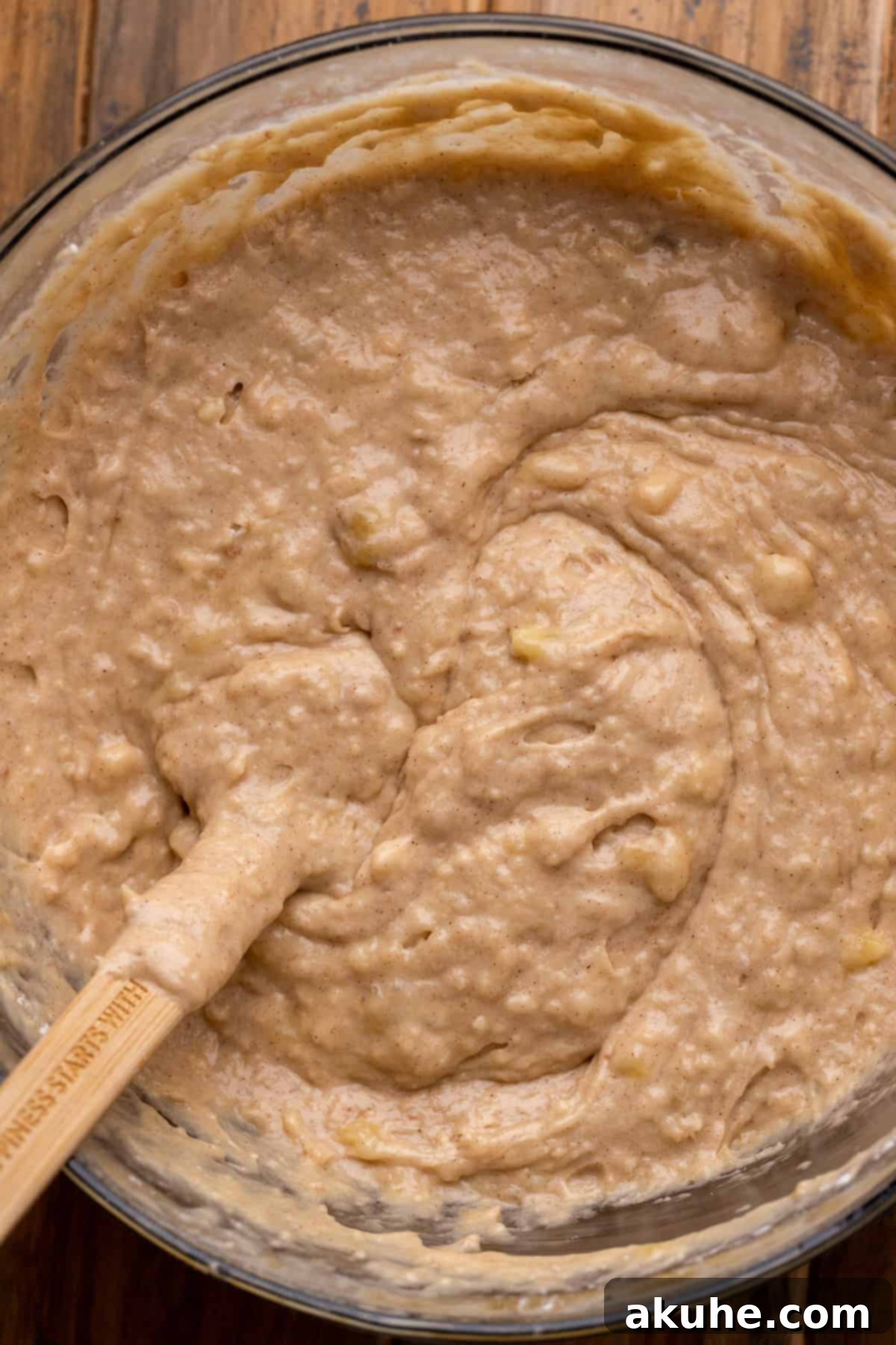 Decadent Banana Chocolate Dream Cake 5 Smooth banana cake batter in a large mixing bowl, ready for baking.
