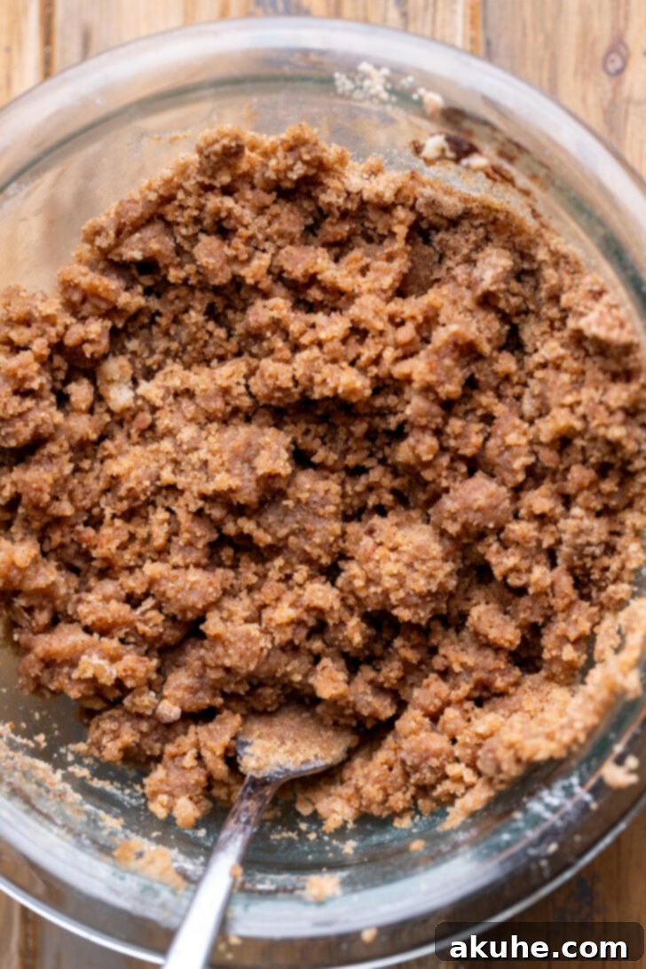Autumn Pumpkin Streusel Cake 6 Cinnamon crumble in a bowl, with distinct clumps.
