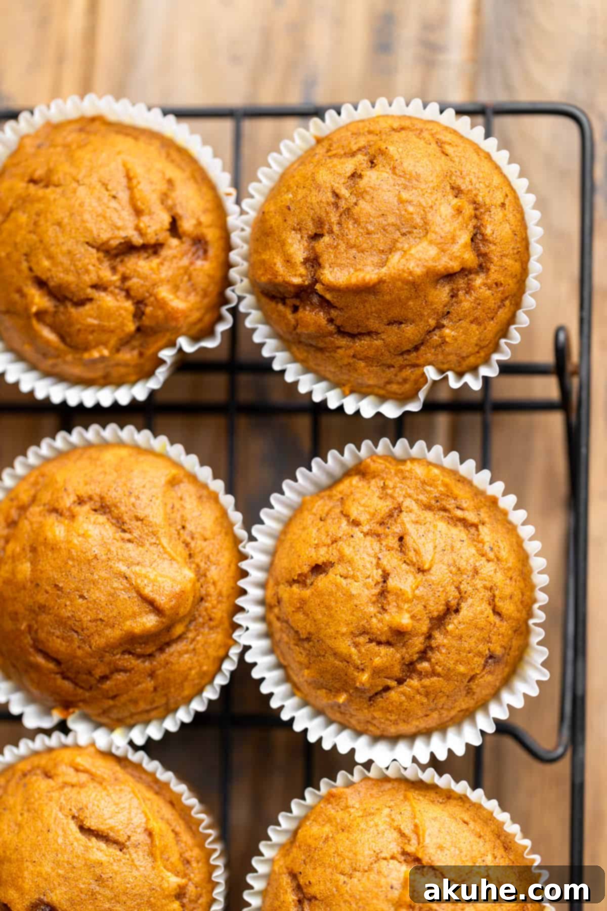 Autumn Pumpkin Spice Cupcakes 7 Freshly baked pumpkin cupcakes cooling on a wire rack after being removed from the muffin pan.