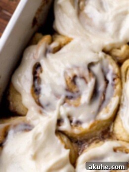 Close up of no yeast cinnamon rolls.