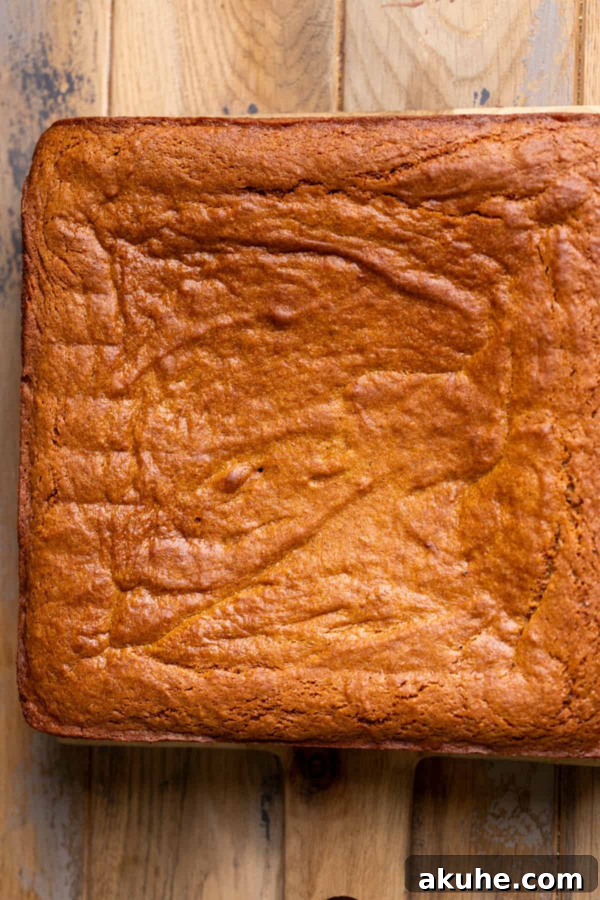 A golden-brown baked gingerbread cake cooling on a wire rack, freshly removed from its pan.