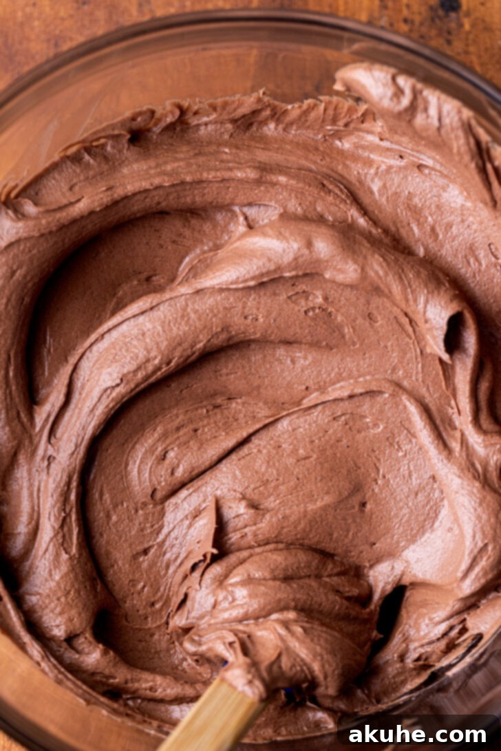 Luscious Chocolate Cream Cheese Frosting 6 Top view of chocolate cream cheese frosting.