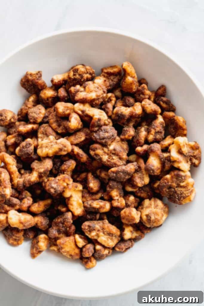 Nutty Cinnamon Swirls 5 Maple sweet walnuts in a bowl, ready for baking.
