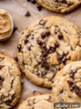 Perfect Peanut Butter Chocolate Chip Cookies 10 Close up of peanut butter chocolate chip cookies.