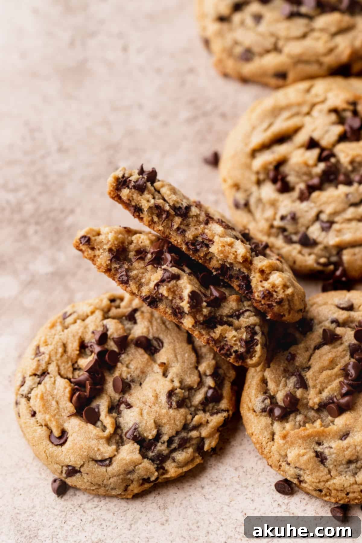 Perfect Peanut Butter Chocolate Chip Cookies 9 Peanut butter chocolate chip cookie split in half, revealing its chewy interior.