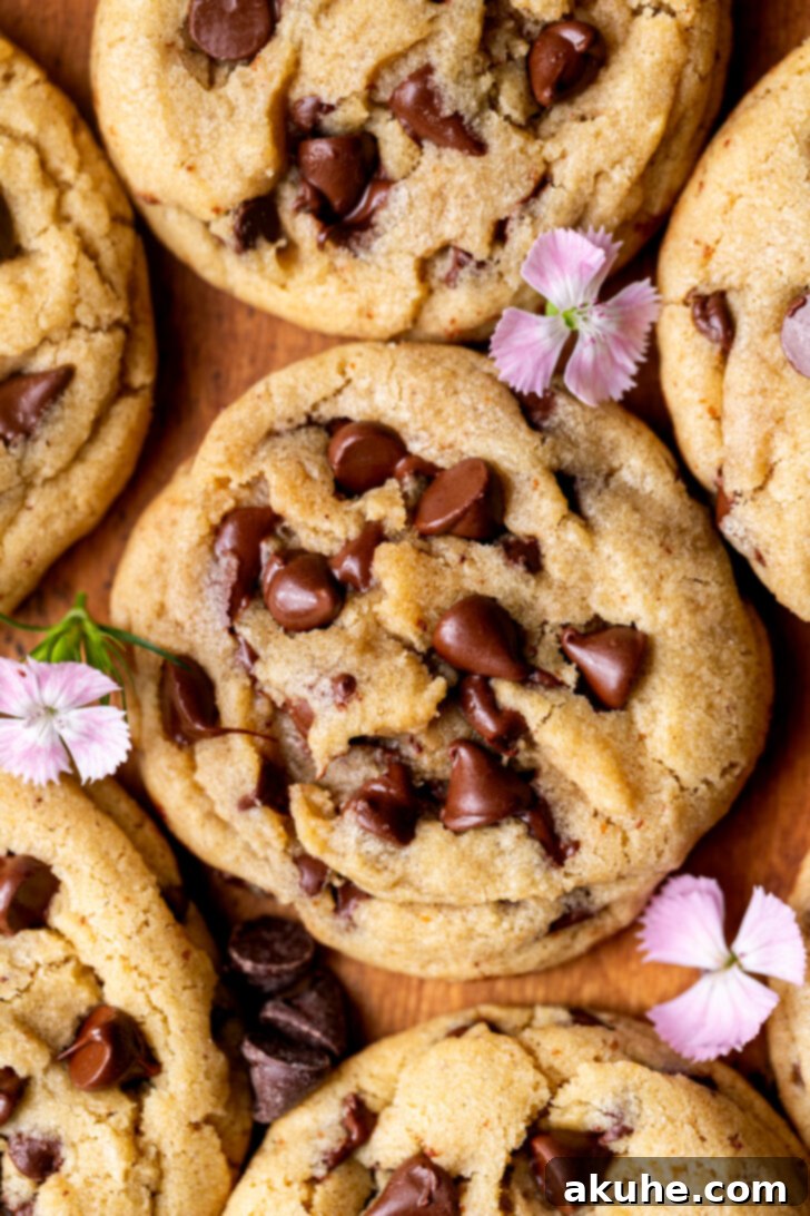 Achieving Golden Brown Butter 10 Top-down view of freshly baked brown butter chocolate chip cookies, golden and inviting.