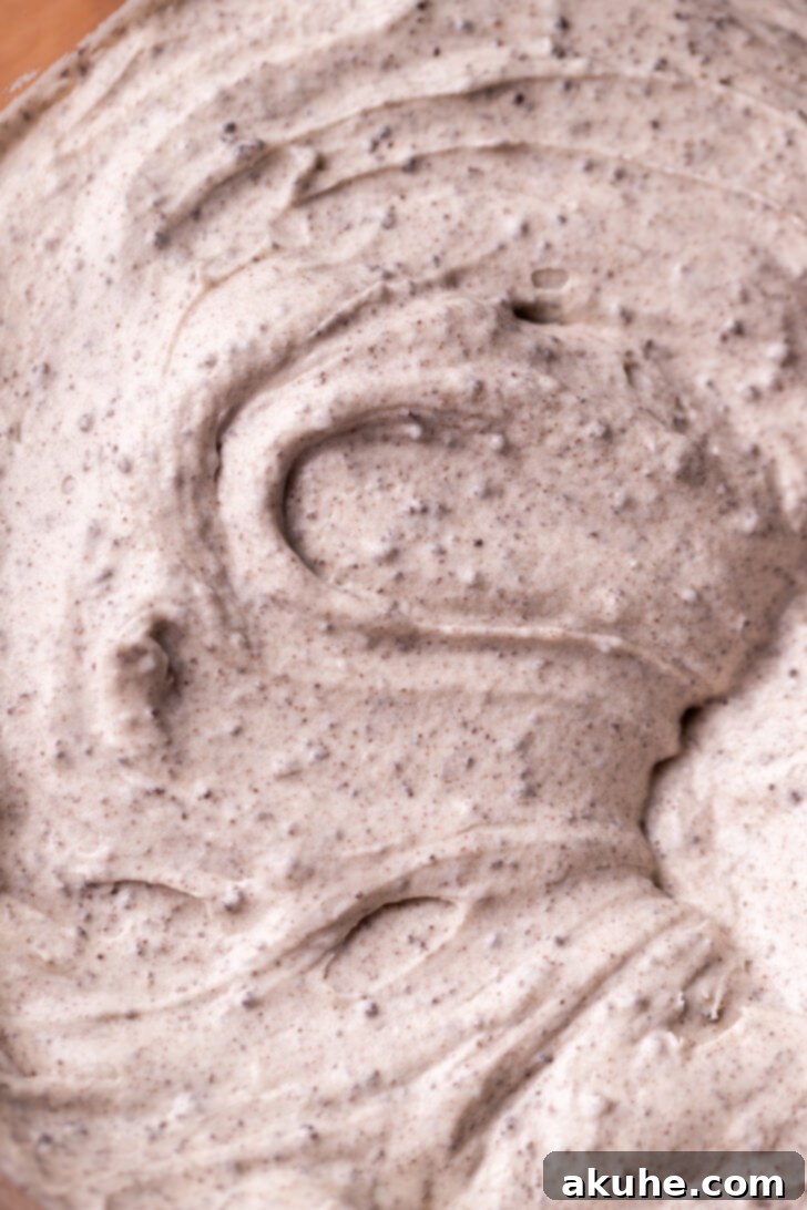 Oreo Cookie Cream 6 Smooth and rich Oreo frosting resting in a mixing bowl.