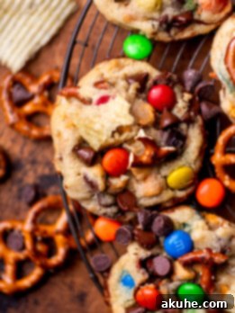 The Everything Cookie 10 Top view of one kitchen sink cookie, beautifully showcasing its variety of sweet and salty mix-ins.