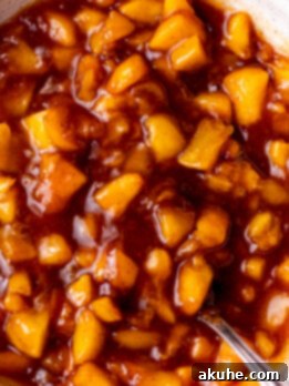 Classic Peach Pie Filling 9 Close up of peach pie filling.