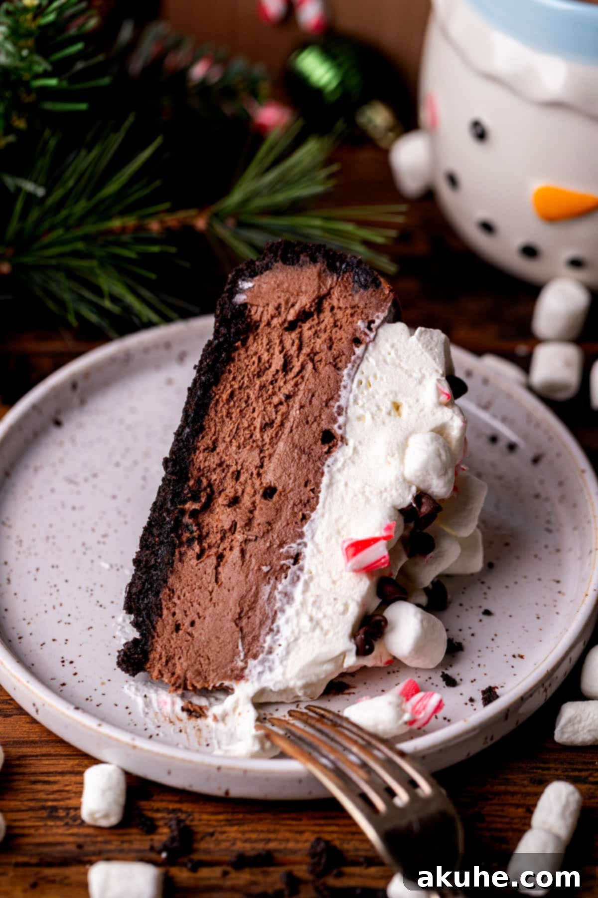 Decadent Hot Chocolate Cheesecake 10 A beautiful slice of hot chocolate cheesecake presented elegantly on a plate, ready to be enjoyed.