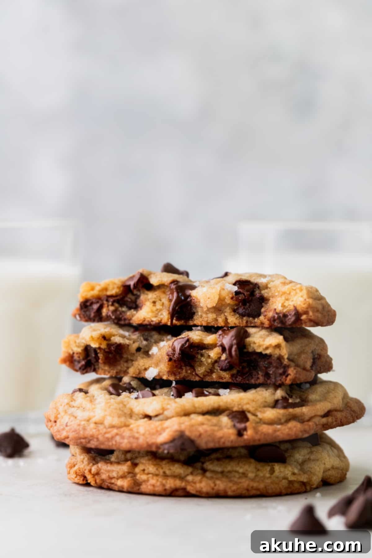 Ultimate Chocolate Chip Cookies 9 A beautiful stack of the best chocolate chip cookies, ready to be devoured.