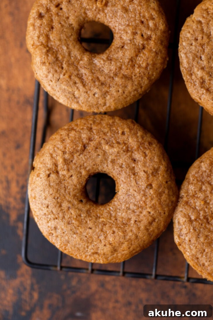 Harvest Apple Cider Donuts 7 Freshly baked donuts cooling on a wire rack, with some having their holes reshaped with a piping tip.