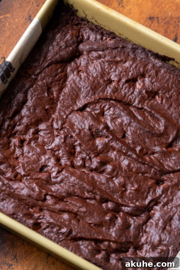 Decadent Pecan Pie Brownies 5 Brownie batter in a pan.