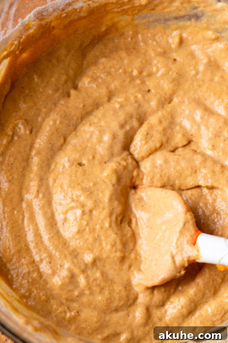 Warm Spiced Pumpkin Pancakes 5 Pancake batter in a bowl, showing the ideal consistency.