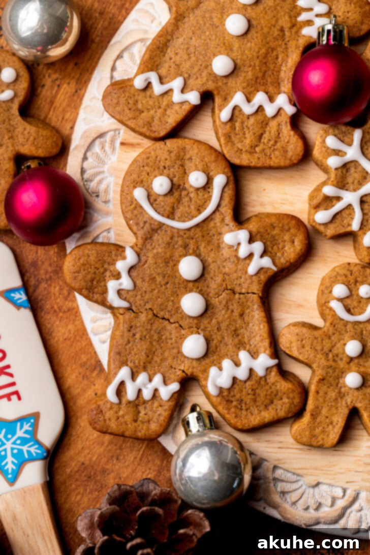 Irresistibly Soft Gingerbread 8 A top-down view of a beautifully decorated soft gingerbread cookie, showcasing intricate icing details.