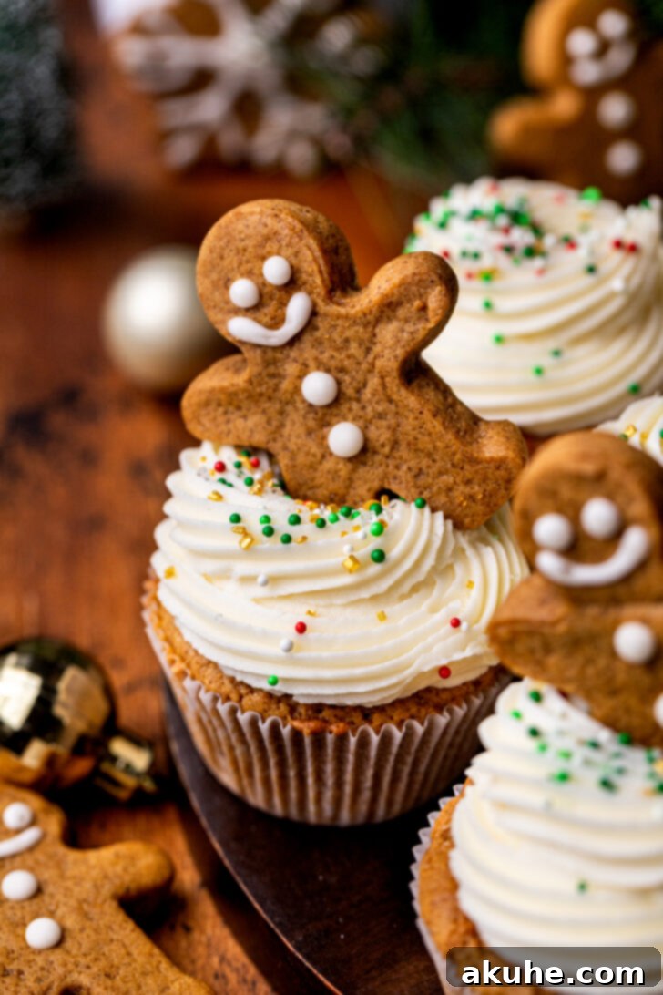 Warm Gingerbread Delights 2 Close up of a beautifully frosted gingerbread cupcake, ready for the holidays.