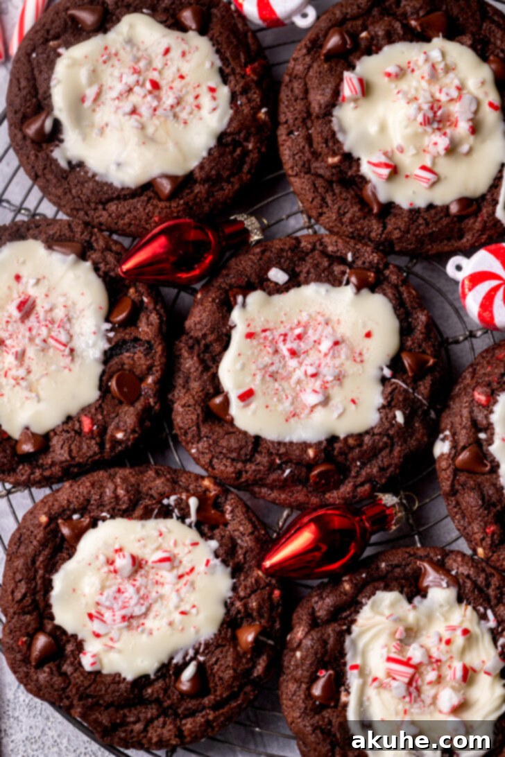Peppermint Chocolate Swirl Cookies 2 Top view of delicious peppermint bark cookies.