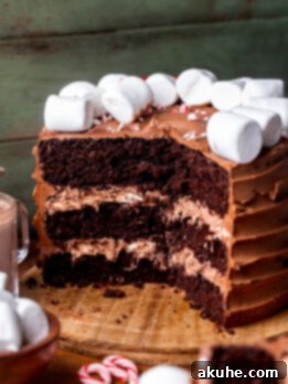 Split open hot cocoa cake on a wood board.