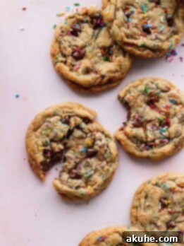 Close up of sprinkle chocolate chip cookies.
