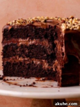 Nutella cake on top of cake stand.