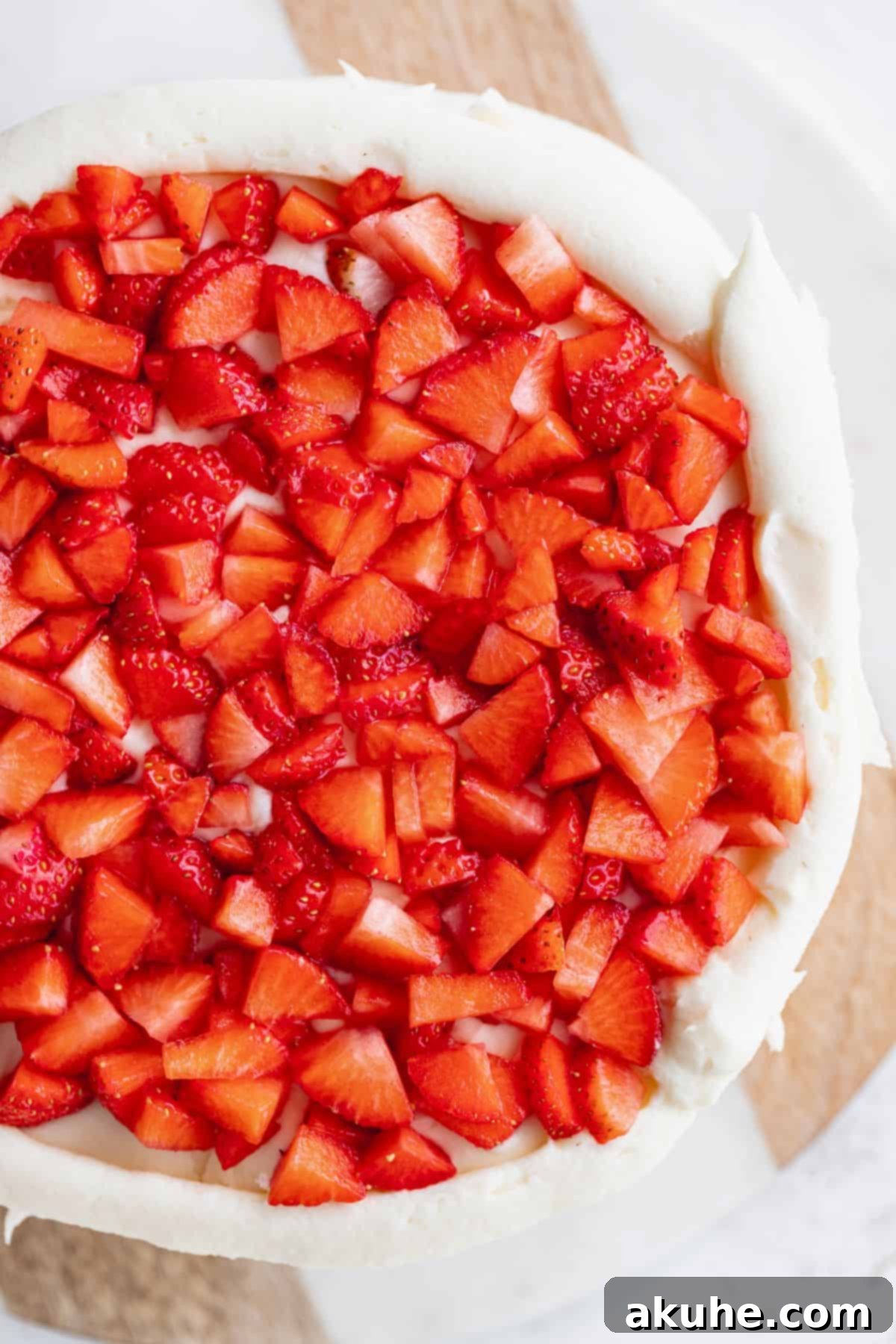 Elegantly Undressed Strawberry Cake 6 Strawberry filling on cake layer.