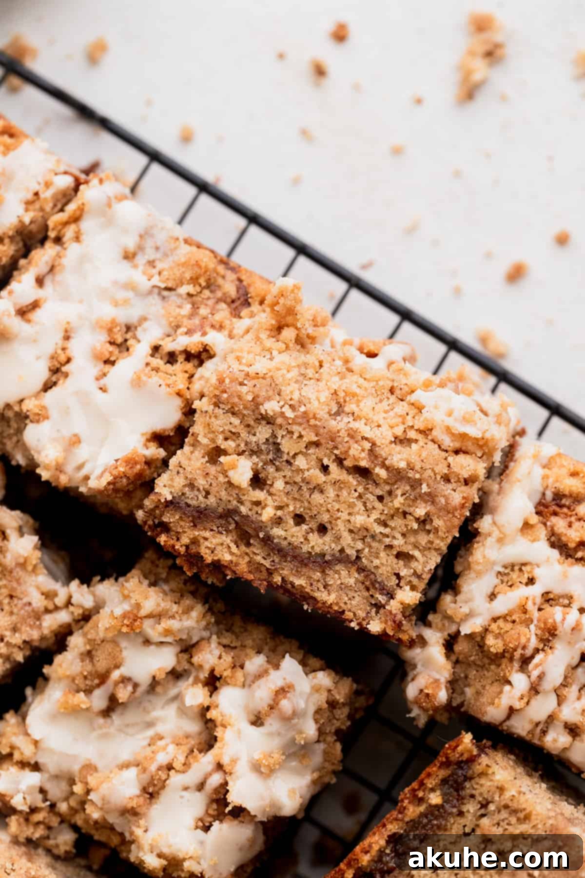 Banana Bread Streusel Coffee Cake 2 One slice of banana bread coffee cake on its side.