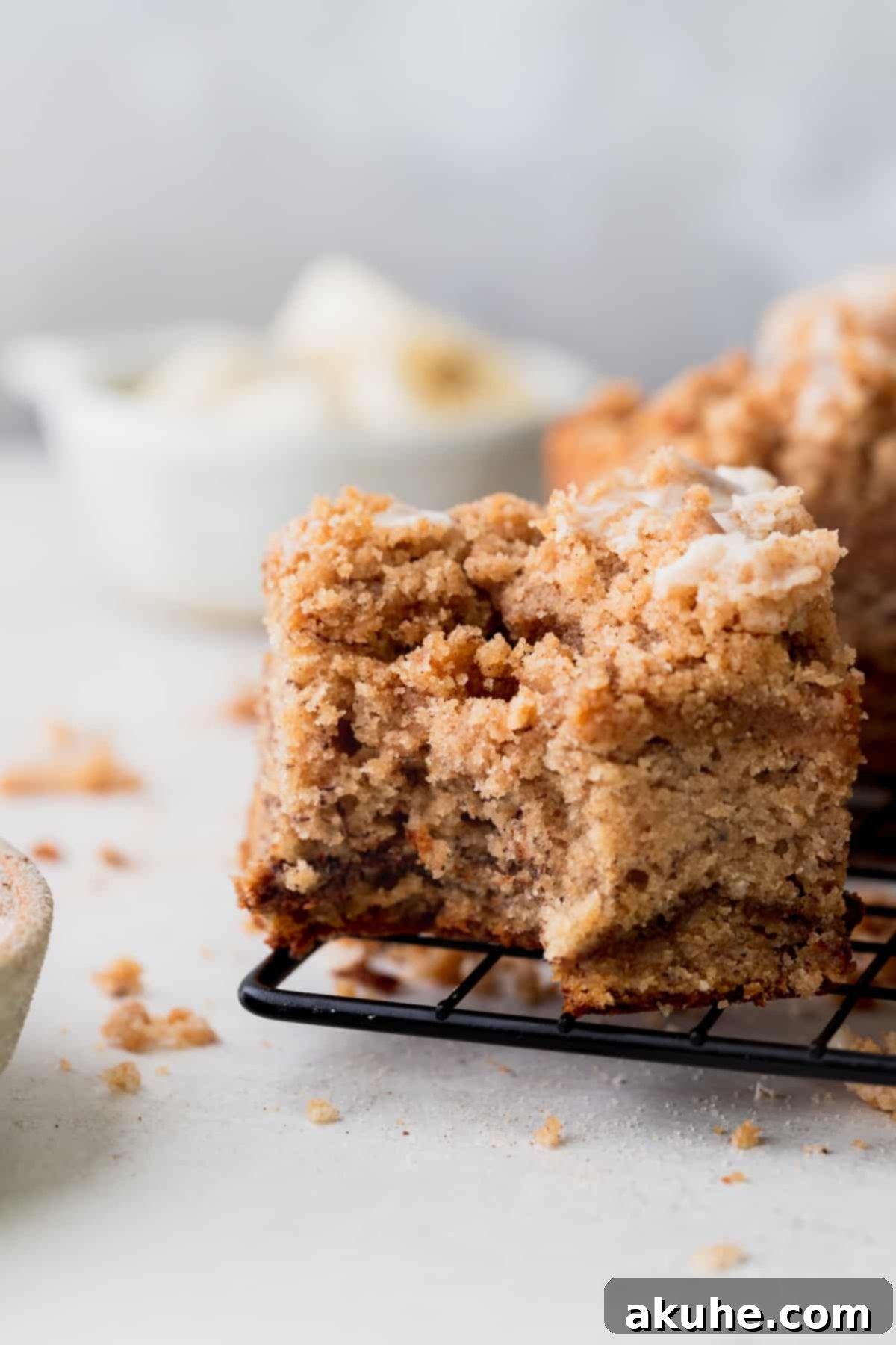 Banana Bread Streusel Coffee Cake 12 One bite missing from banana bread.