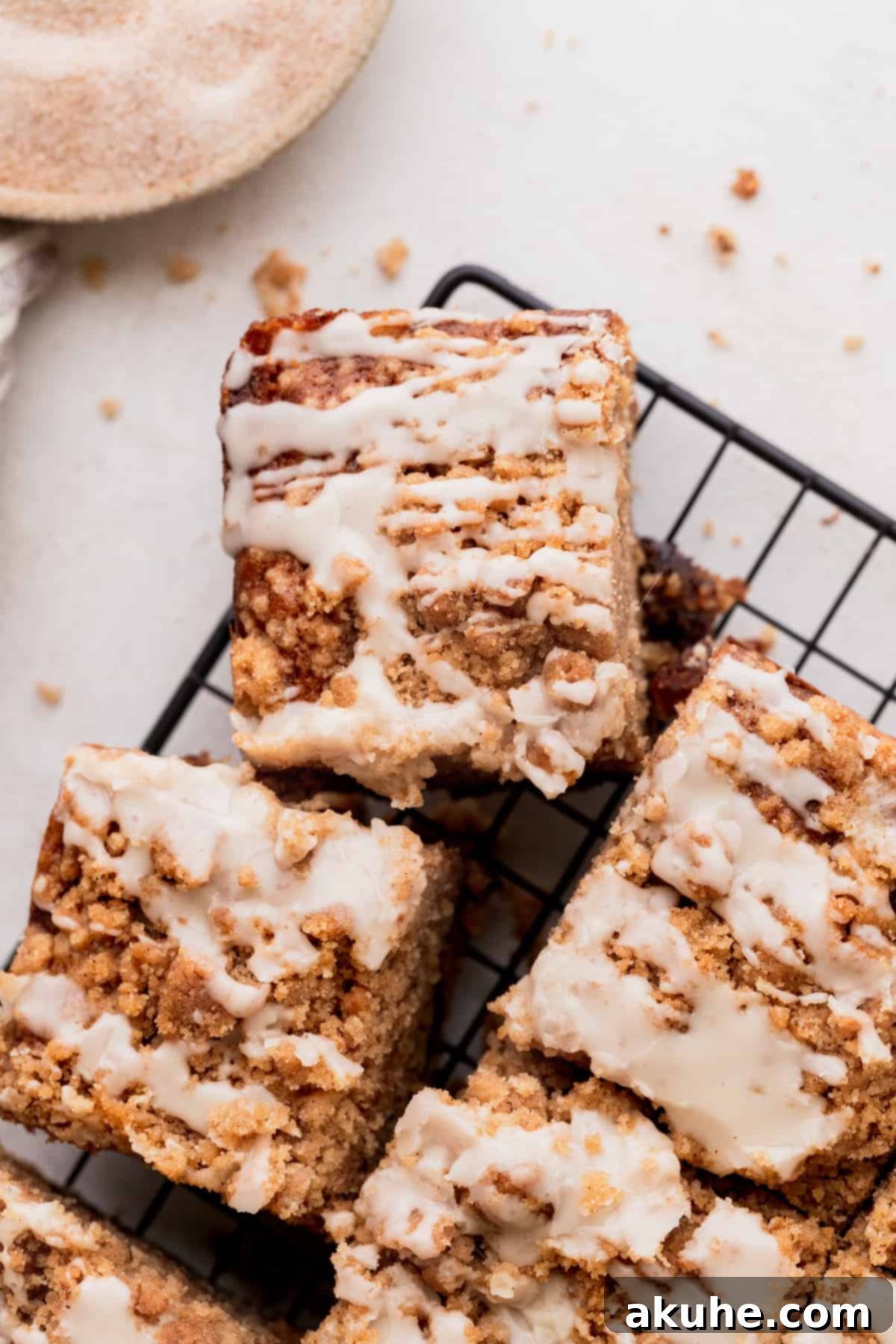 Banana Bread Streusel Coffee Cake 3 One slice of coffee cake pulled away from the others.