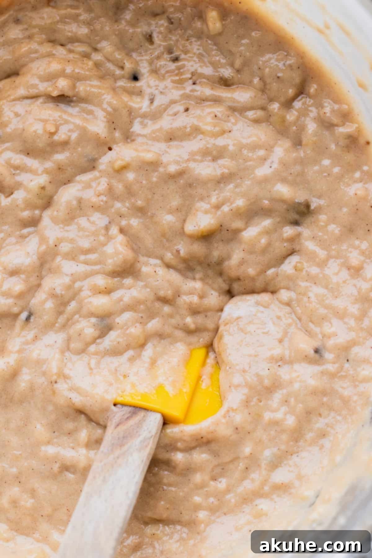 Banana Bread Streusel Coffee Cake 6 Banana batter in a glass bowl.