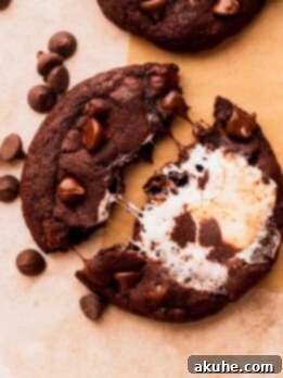 One chocolate marshmallow cookie split in half.