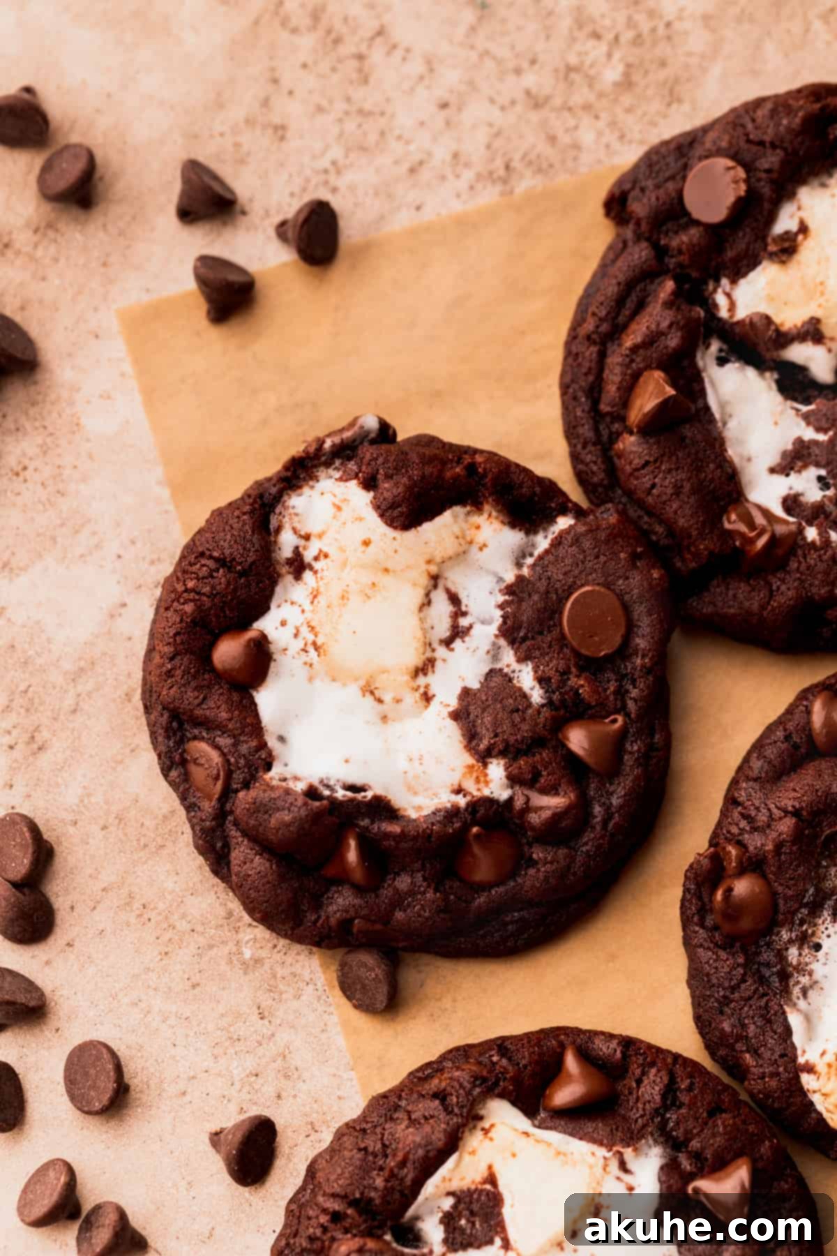 One baked marshmallow cookie with a gooey marshmallow pool in the middle.