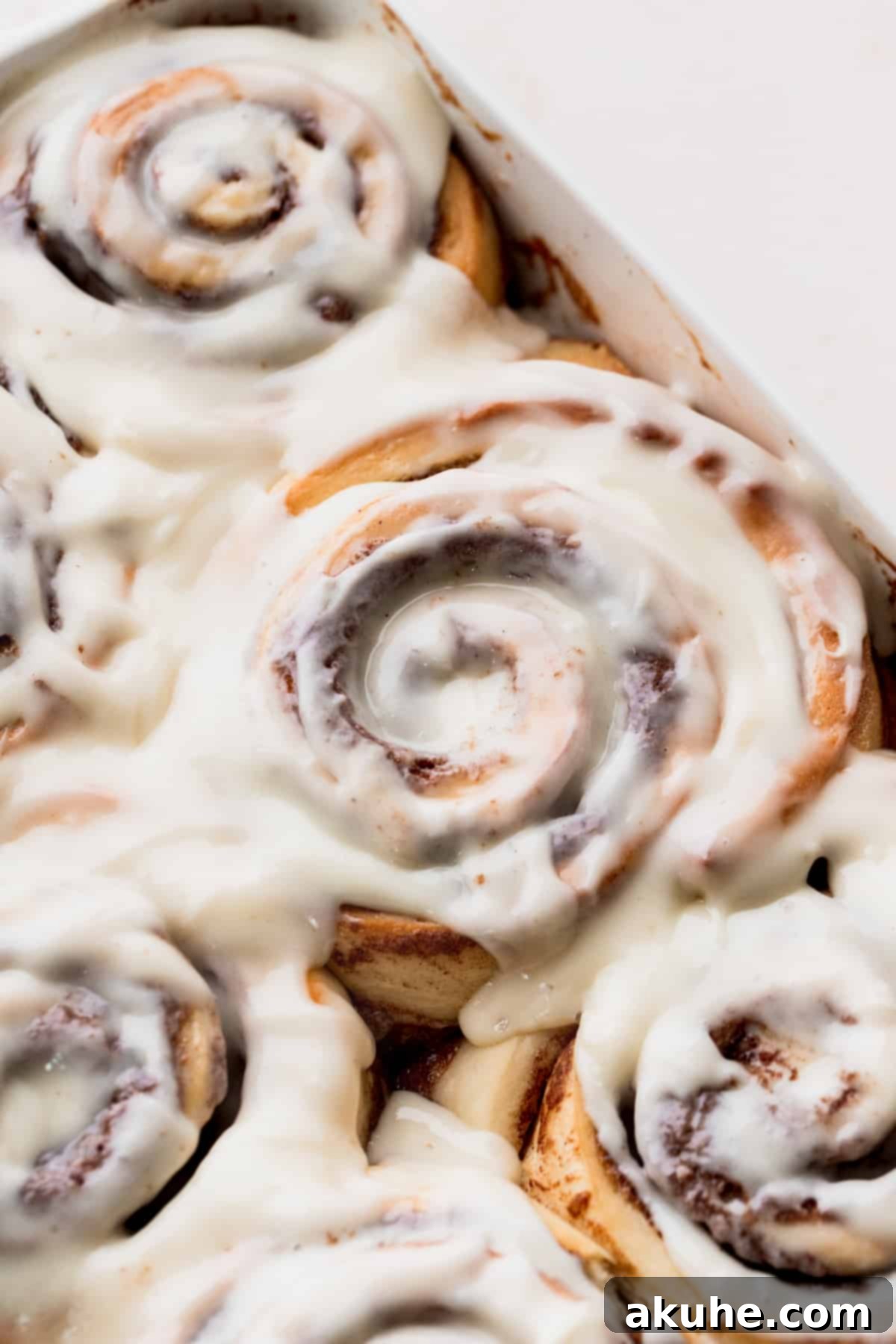 Colossal Cinnamon Buns 3 Close up of cinnamon rolls in the pan.