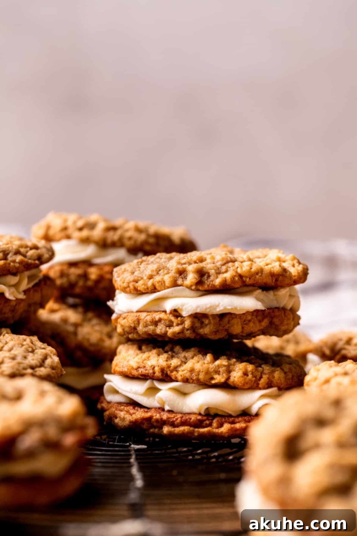 Classic Oatmeal Cream Cookies 3 Stack of two perfectly assembled homemade oatmeal cream pies.