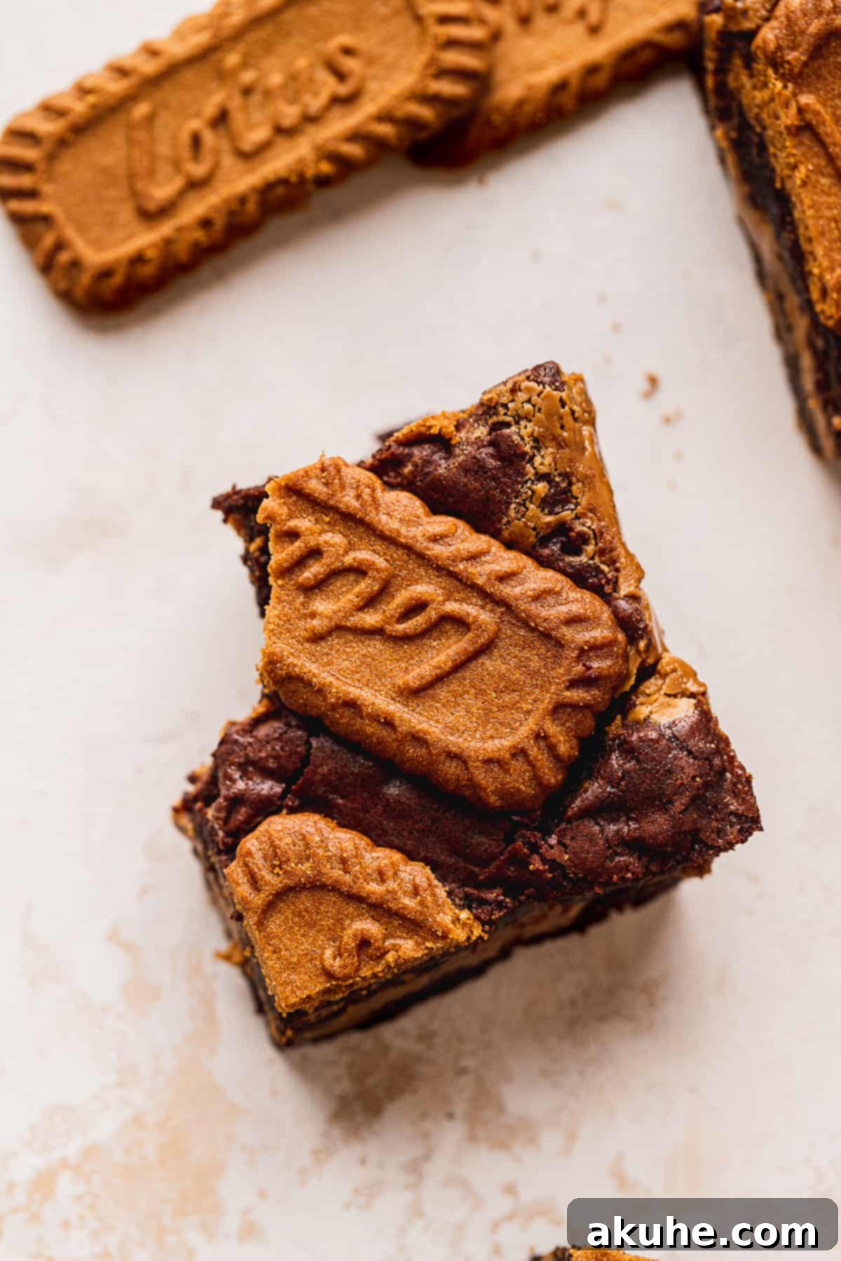 Fudgy Biscoff Swirl Brownies 12 A bite missing from biscoff brownie.