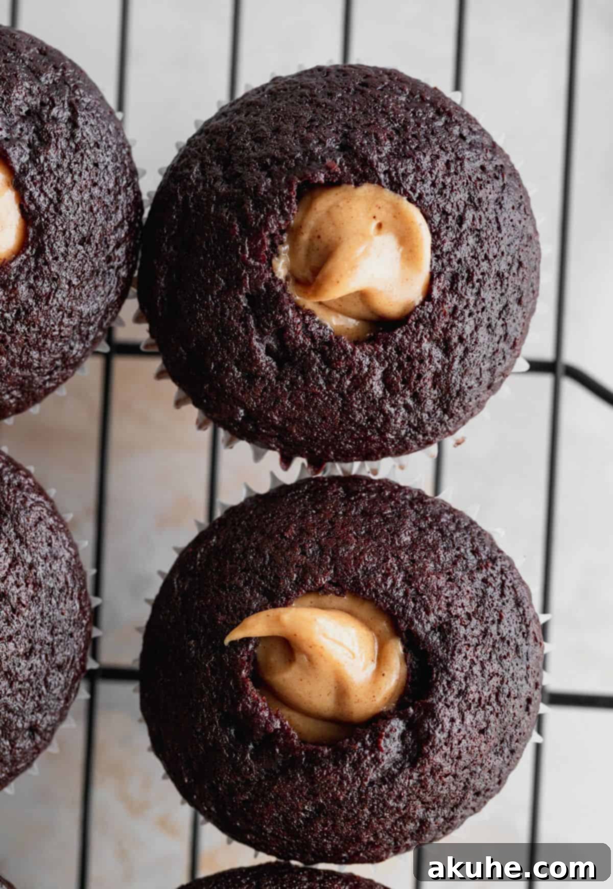 Filled cupcakes with peanut butter.