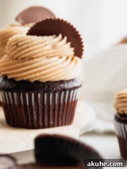 Peanut butter chocolate cupcakes on a platter.
