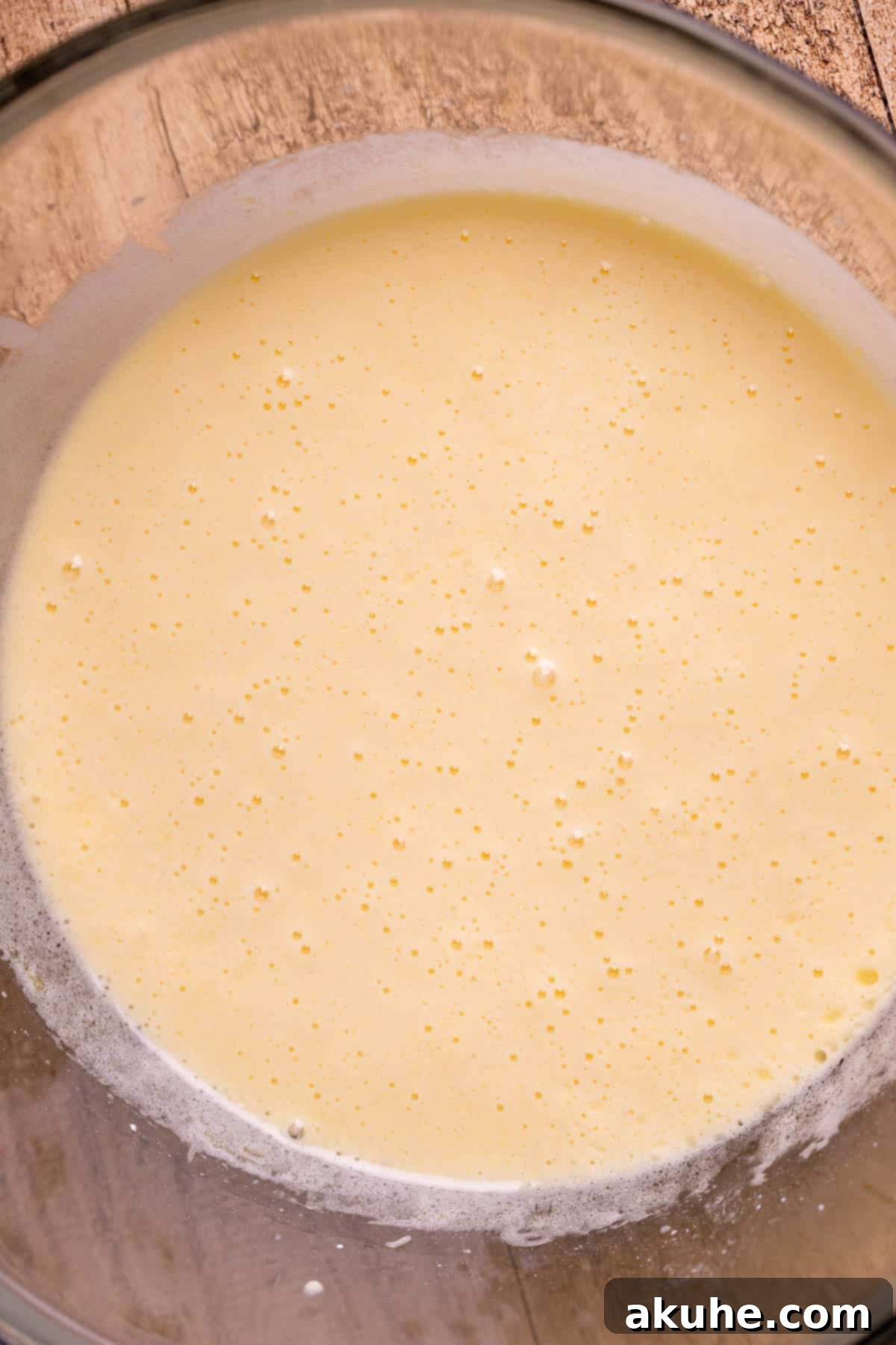 Hybrid Water Jewels 6 Wet ingredients for brownie batter in a mixing bowl.