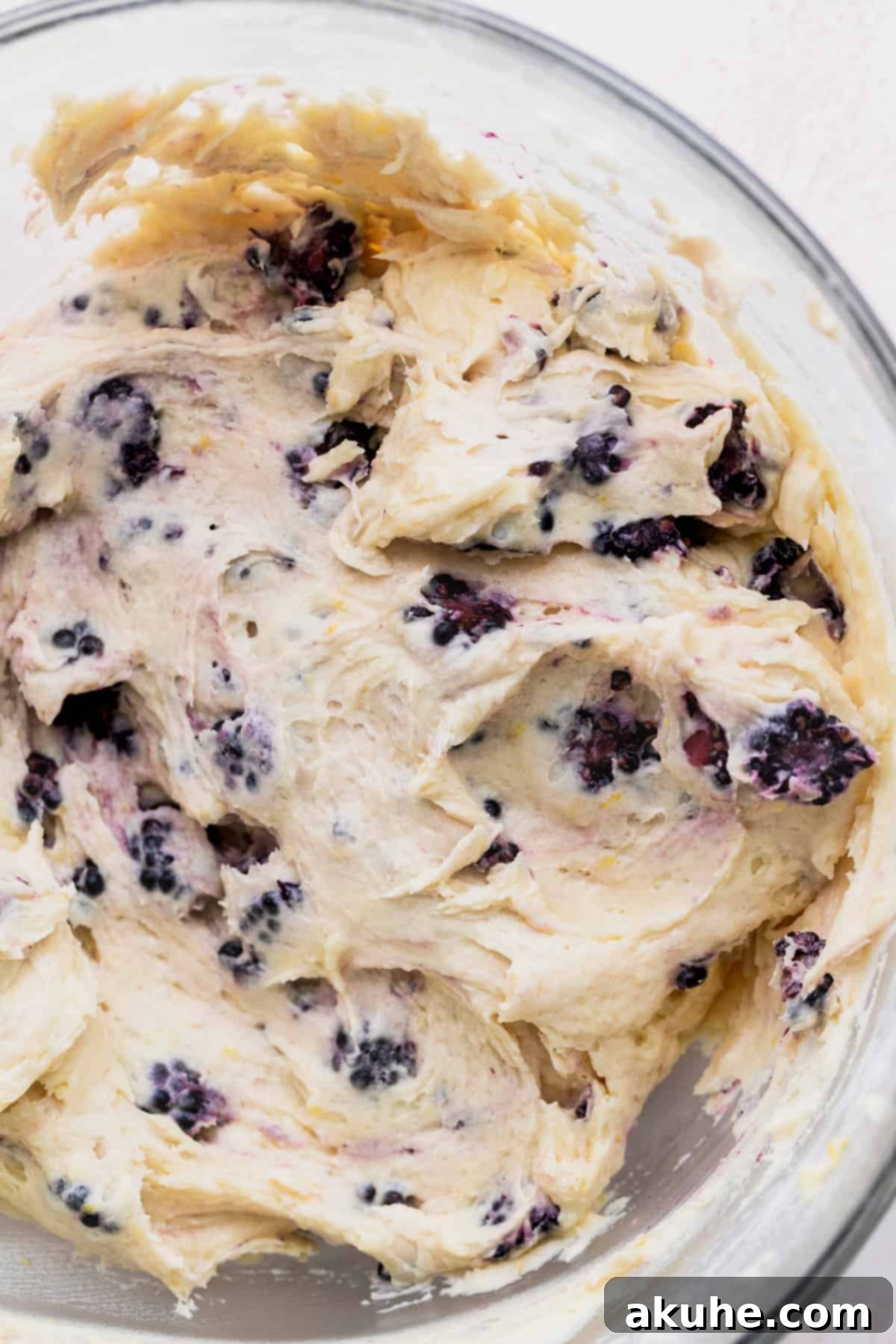 Zesty Blackberry Lemon Loaf 6 Close up of bread batter.
