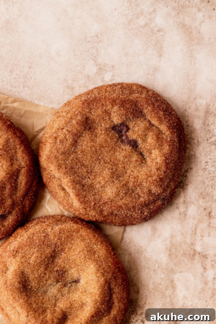 Churro Cookie Delights 9 Top-down view of several golden-brown churro cookies, generously coated in cinnamon sugar, with a subtle shimmer.