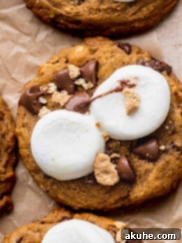 Pumpkin S'mores Cookies 11 Pumpkin s'mores cookies with gooey marshmallows on top.