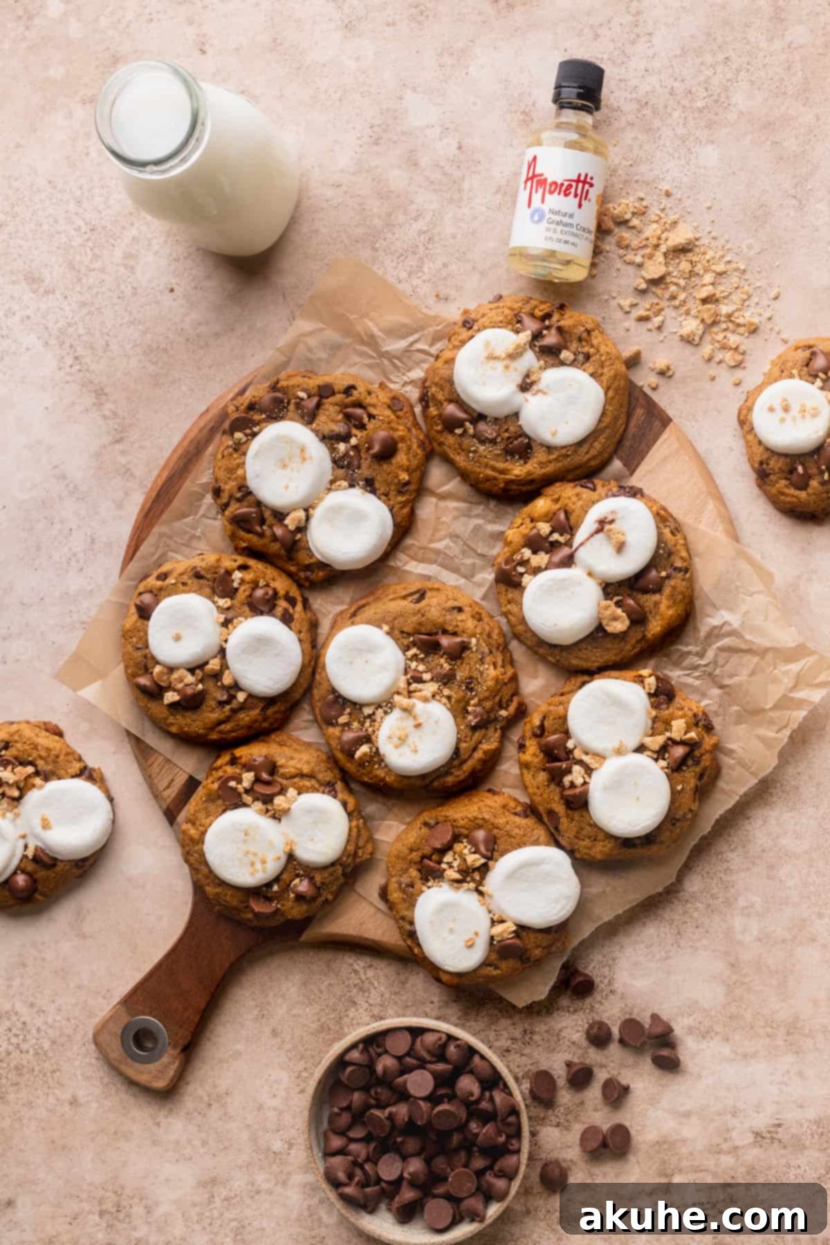 Pumpkin S'mores Cookies 3 A baking tray filled with beautifully baked pumpkin s'mores cookies, ready to be enjoyed.