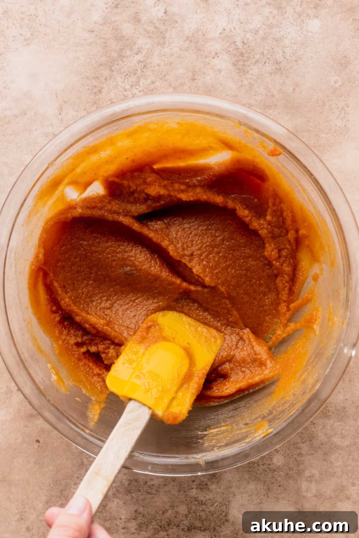 Pumpkin S'mores Cookies 4 Bowl of wet ingredients for pumpkin s'mores cookies.