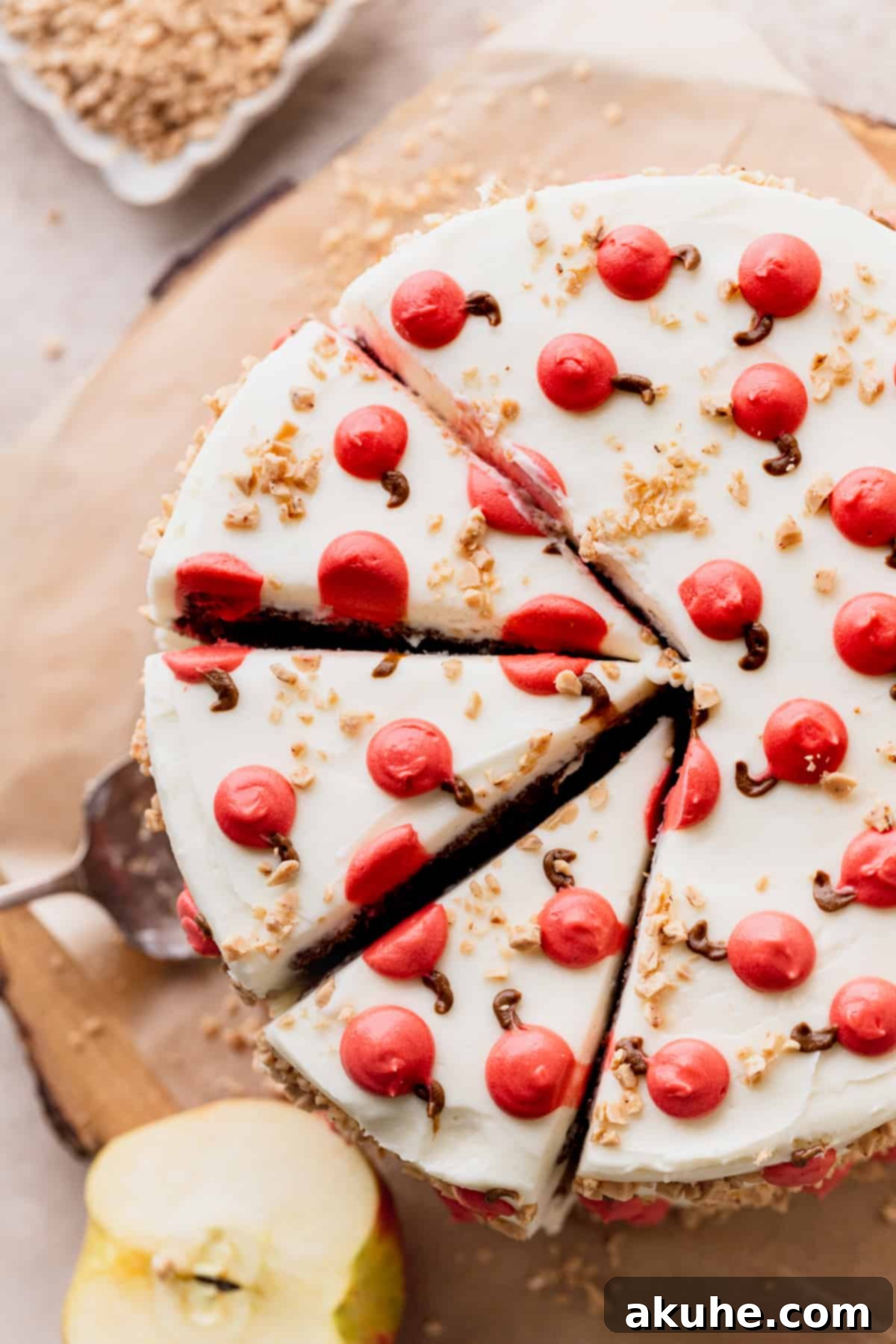 Irresistible Apple Toffee Cake 4 A top-down view of the beautifully decorated Apple Toffee Layered Cake.
