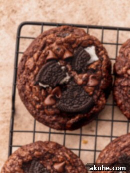 Decadent Oreo Brownie Cookies 12 Top view of oreo brownie cookies, showcasing their rich color and textured surface.