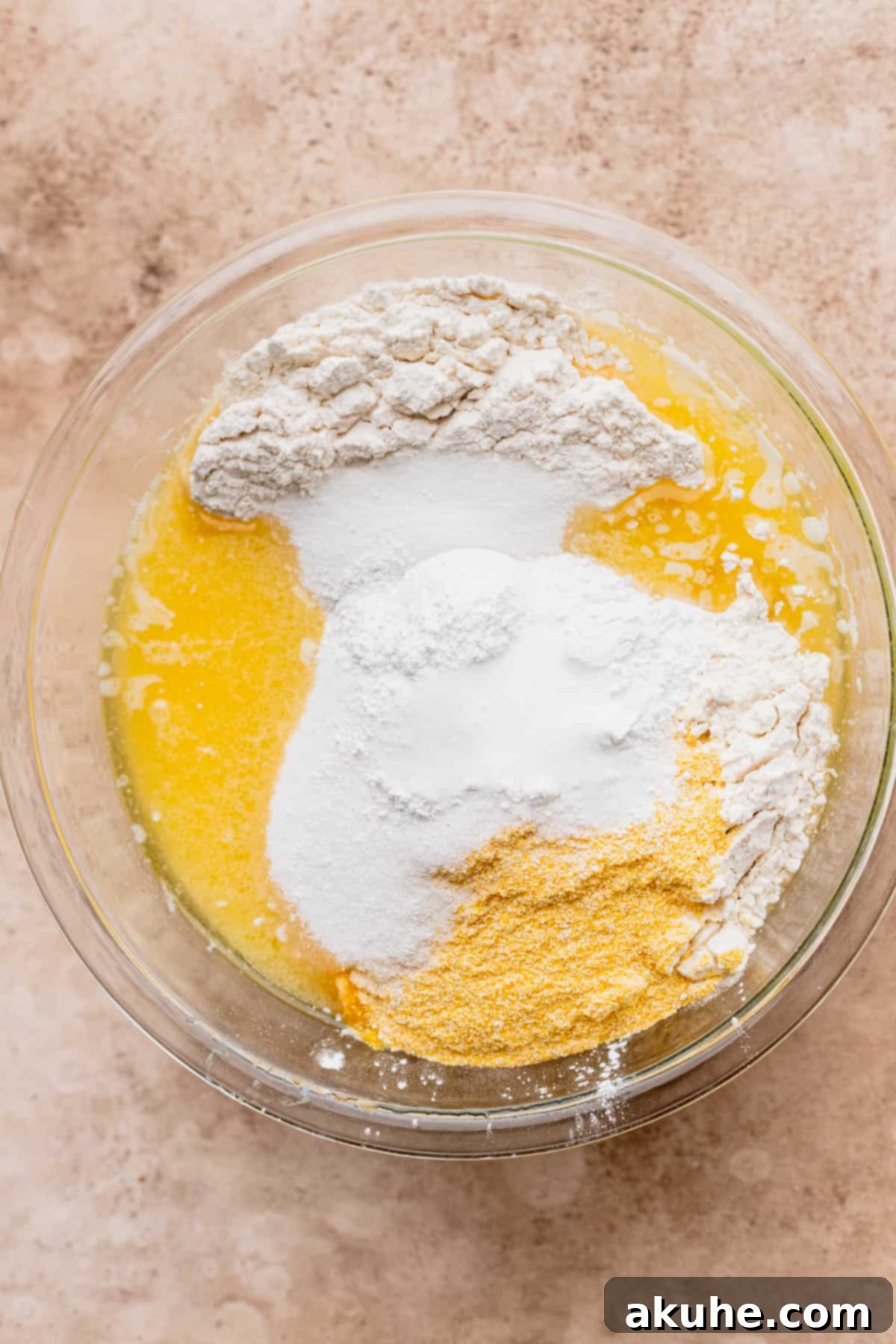 Buttery Honey Cornbread 5 Dry ingredients added.