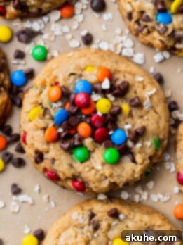Kitchen Sink Cookies 10 Top view of monster cookies, showcasing their vibrant colors and perfect round shape.